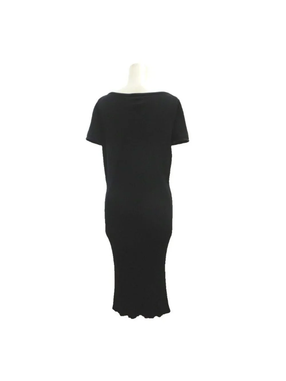 Chanel Knit Dress Silk Blend Black Camellia CC Logo Round Neck Short Sleeve 40